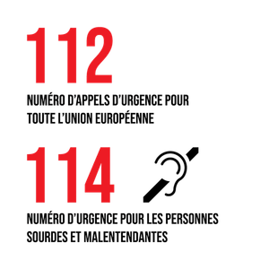 112 : Numéro d’appels d’urgence pour toute l’union européenne et 114 : Numéro d’urgence pour les personnes sourdes et malentendantes